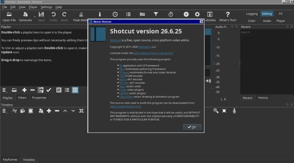 Shotcut video editor 26.6