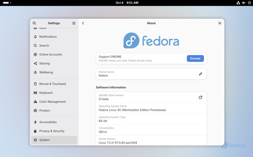 Fedora 45 Workstation edition