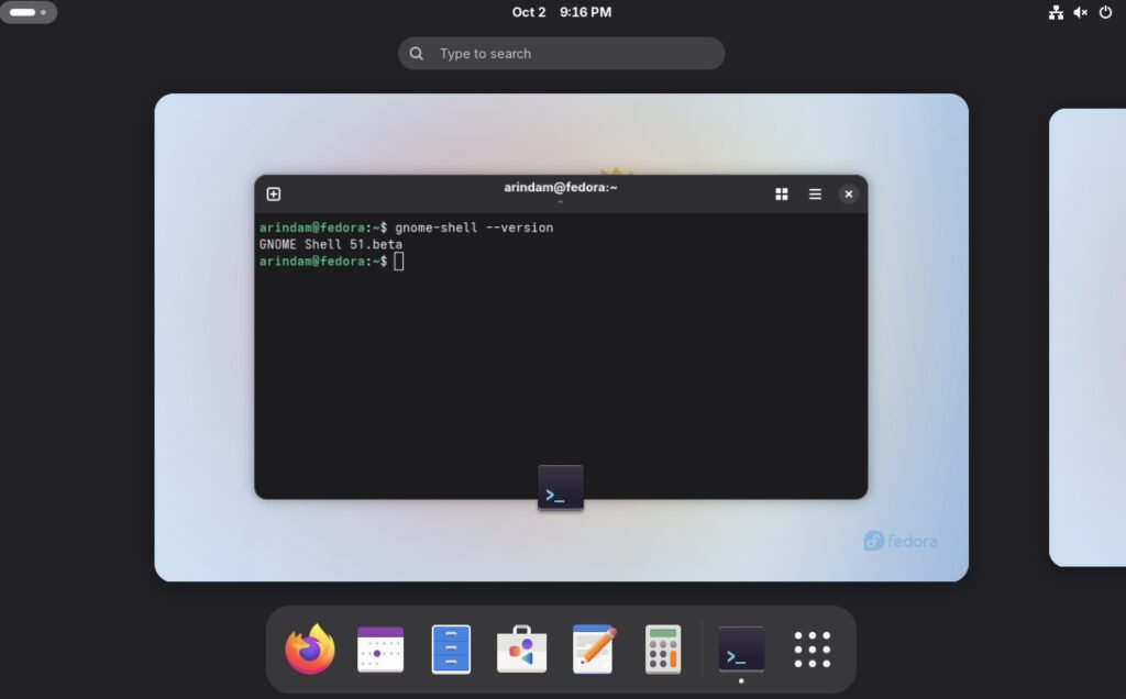 GNOME 51 running in Fedora 45-pre
